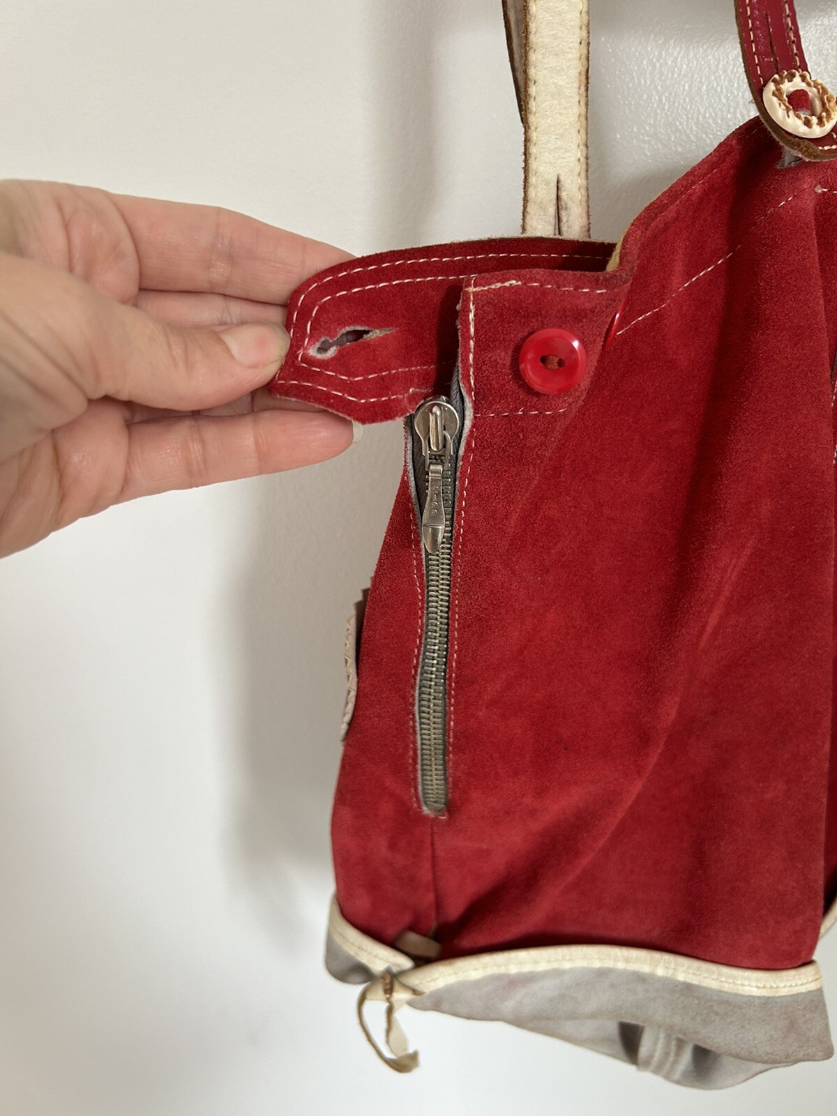 Vintage Lederhosen Boys Red Suede Leather Size 110