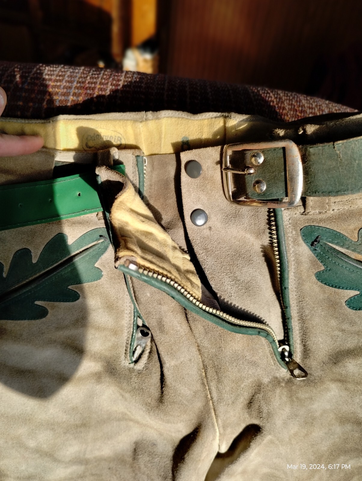 Vintage Child’s Lederhosen Shorts Gray Green Suede Waist 13″ Length 15″