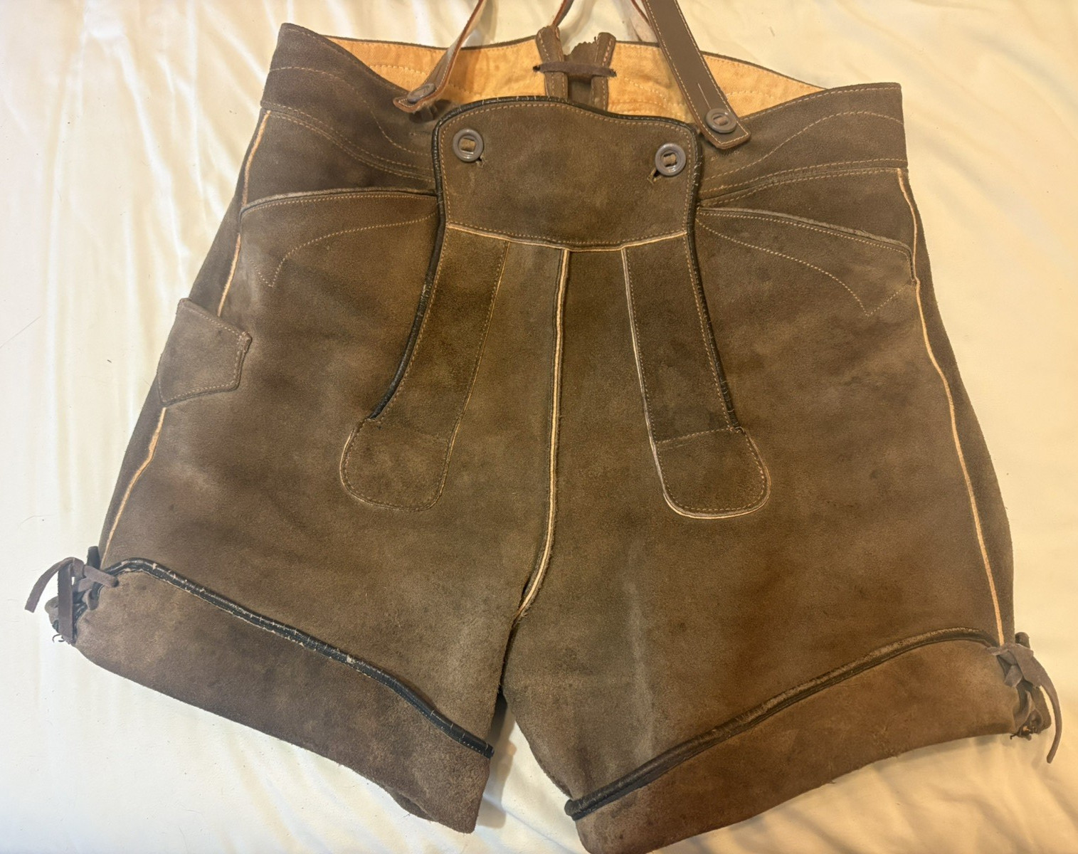Vintage Men’s Bergfreund Suede Lederhosen Oktoberfest Loden green sz 48 1960s