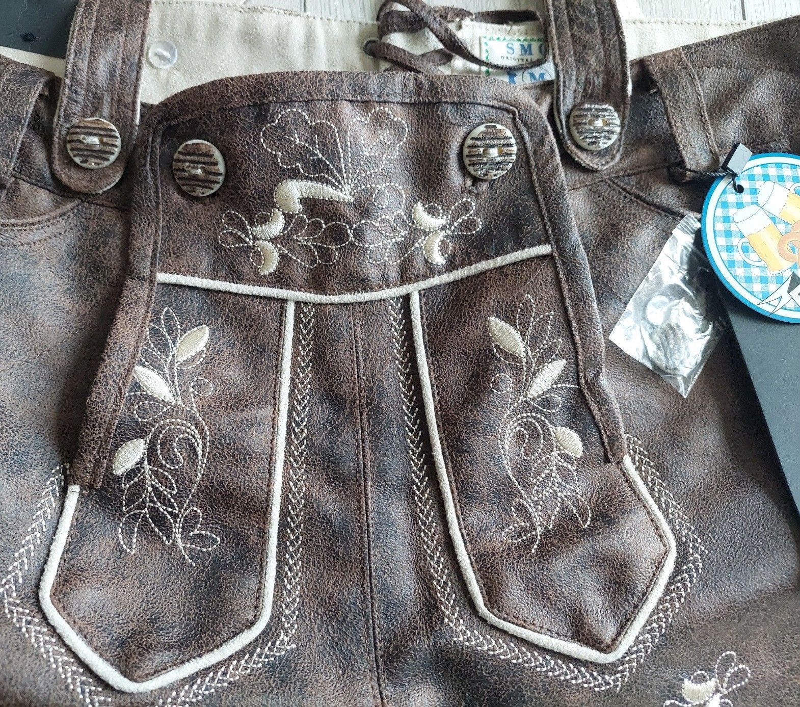 Bavarian lederhosen SMOG, shorts, polyester, size M, new, China
