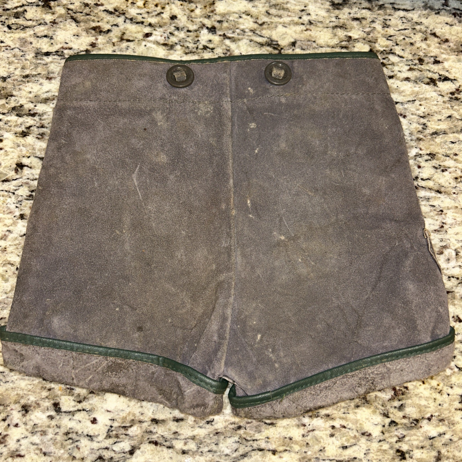 Lederhosen Child’s German Oktoberfest Leather Shorts Gray Vintage Size 19” X 11”