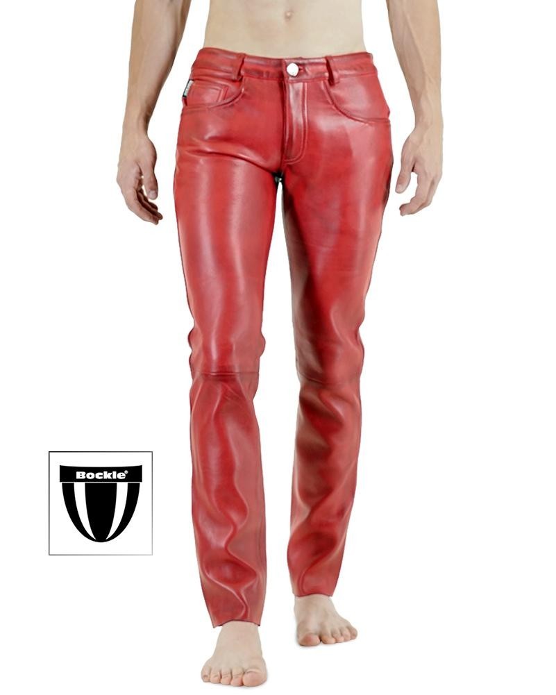 Bockle® 2021 STRETCH Men’s Red Lamb Leather Pants Leather Jeans Genuine Leather