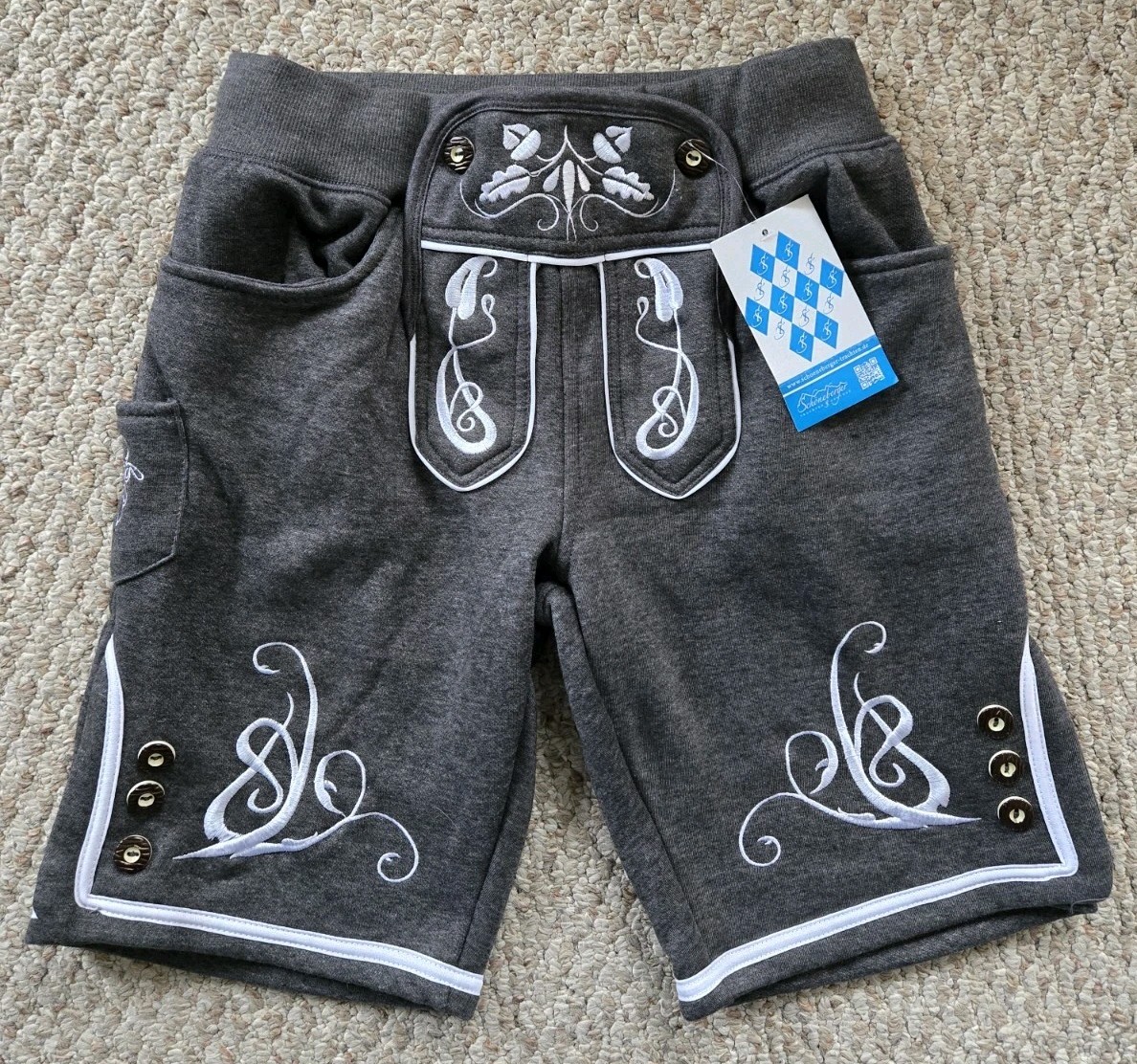 SCHONEBERGER Adam Lederhosen Sweatpant Shorts GRAY Size Small S NWT NEW
