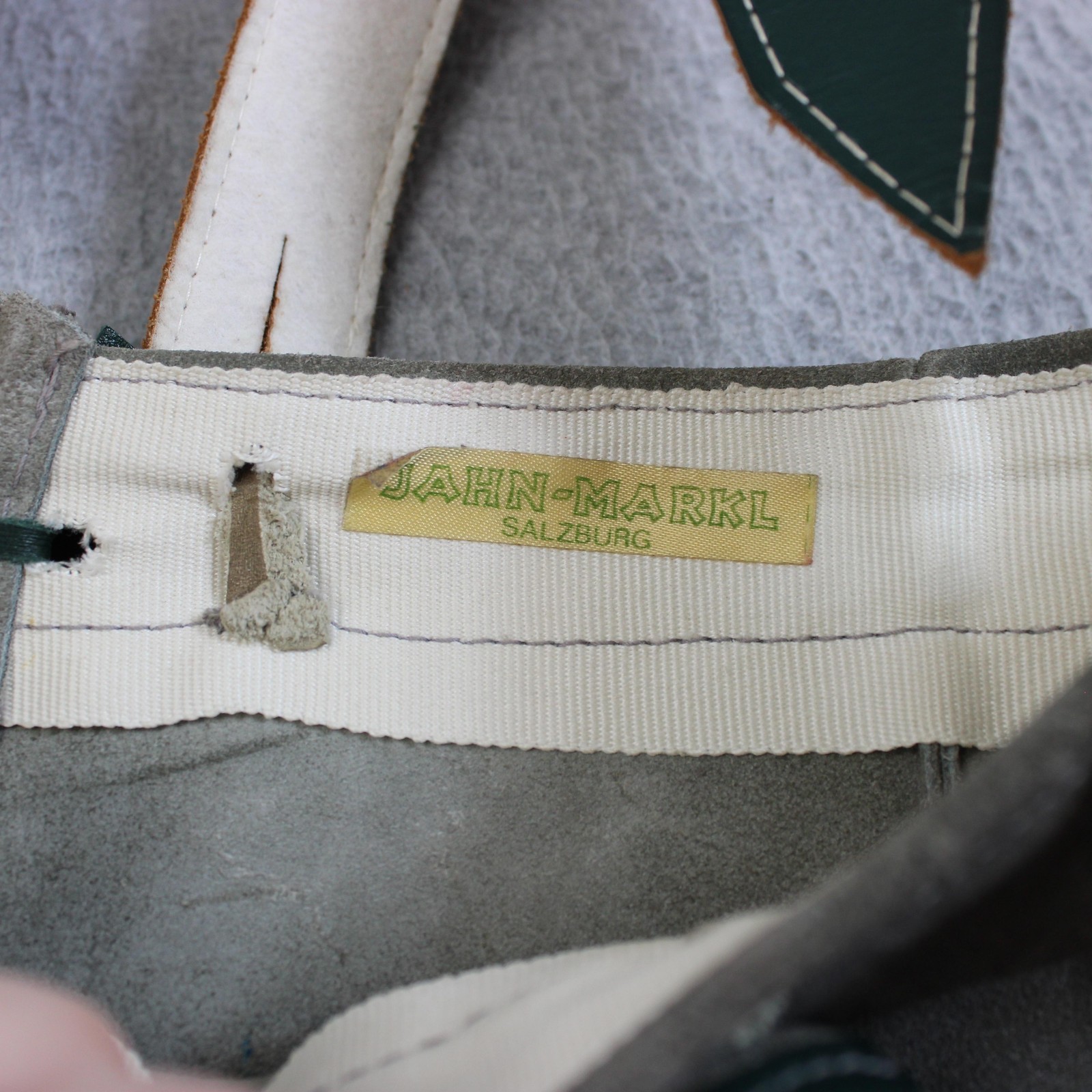 Vintage Jahn-Markl Lederhosen Gray Leather Suede Suspenders Austria Floral READ