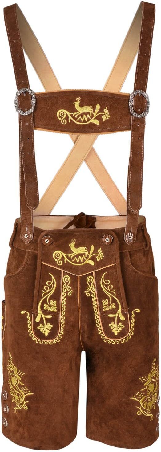 German Bavarian Oktoberfest Trachten Lederhosen Real Leather Men Matching Short
