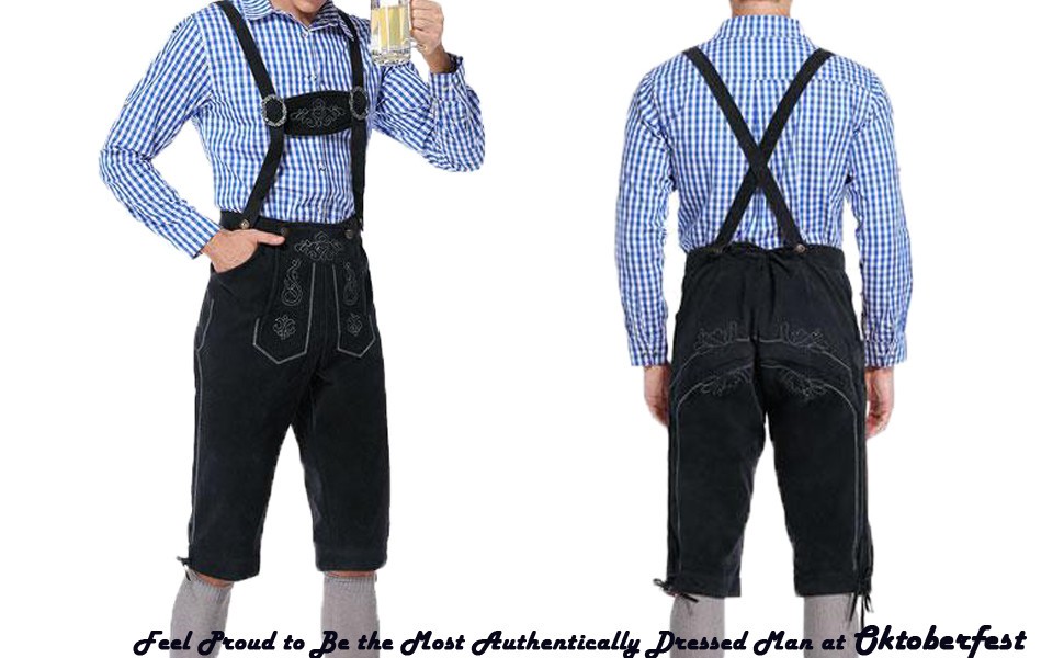 Lederhosen Men Oktoberfest – Brown – WAIST SIZE ~38″ – KOJOOIN Quality Brand