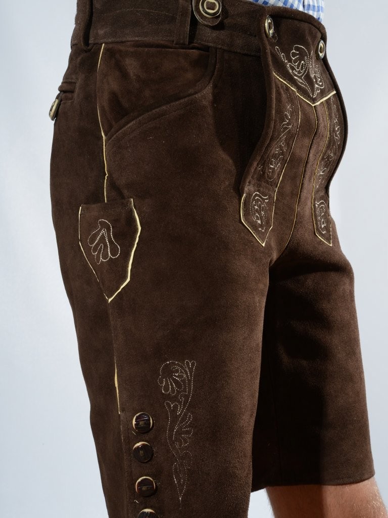 NEW Bavarian Oktoberfest Lederhosen Shorts Antique Brown Tracht #BERTL