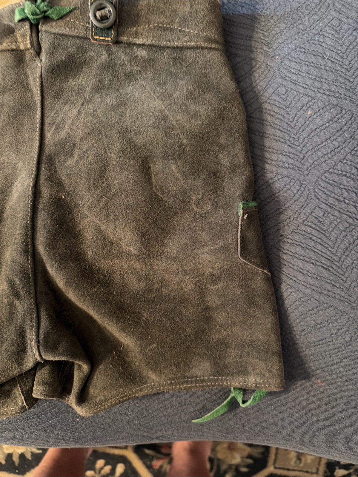 Vintage Lederhosen West Germany Leather Suede Gray Waist 21 Button Suspenders