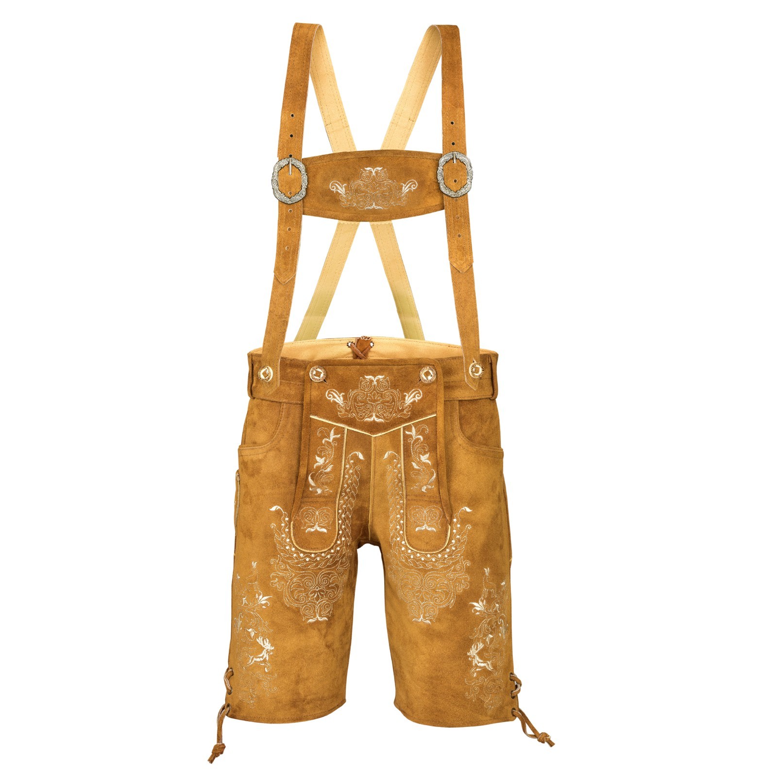 Men Traditional Leather Oktoberfest Lederhosen (Brown, Black, Gold, Med Brown)