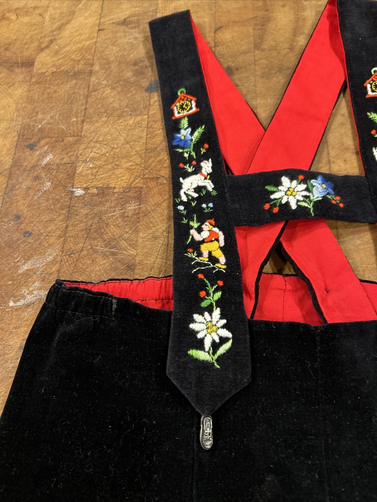 Vintage Child Size 3 Lederhosen, Black Velvet, Made In Switzerland