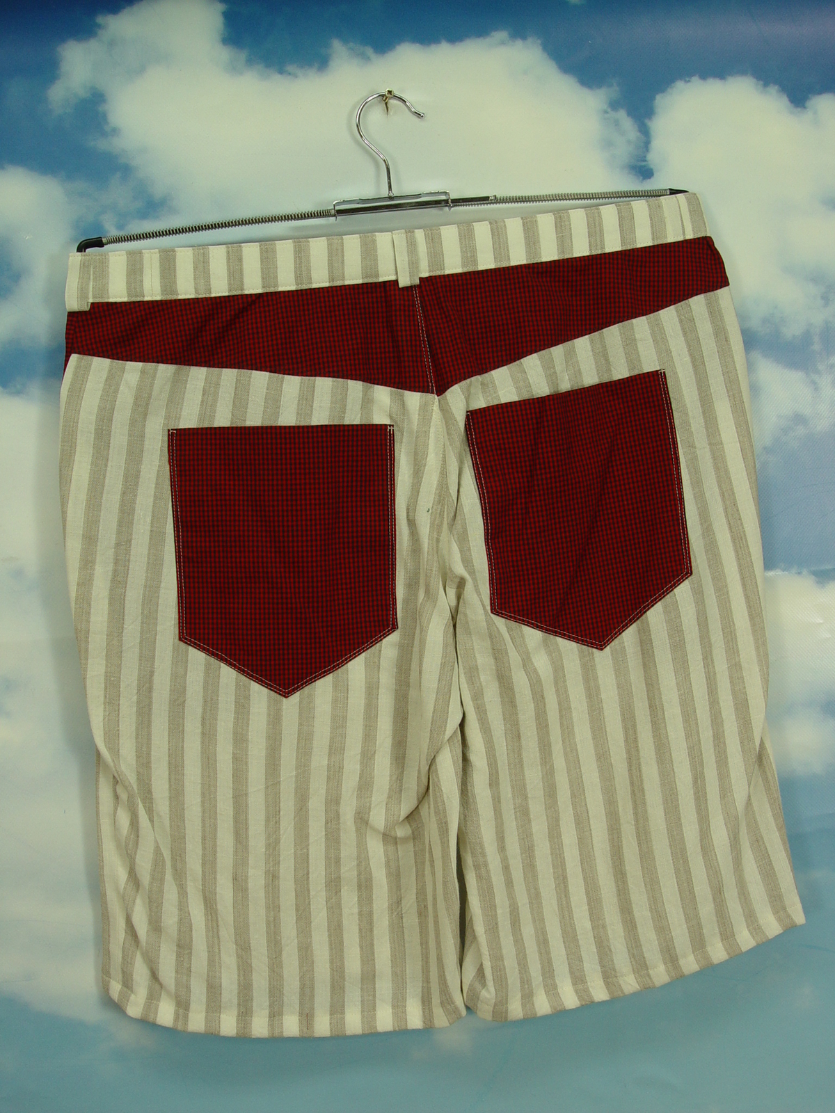 Upcycling Pants Herren Shorts mit Streifen aus Leinen kurze Hose UCS005 Gr.52