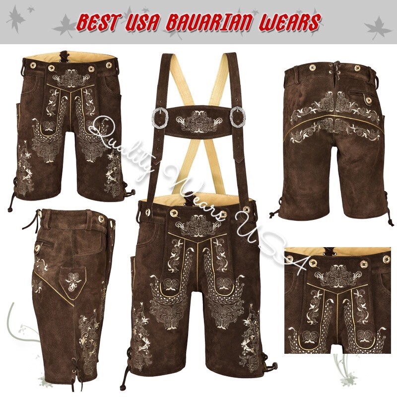 Men Oktoberfest Lederhosen- Authentic Bavarian Lederhosen-Suede Leather Trousers