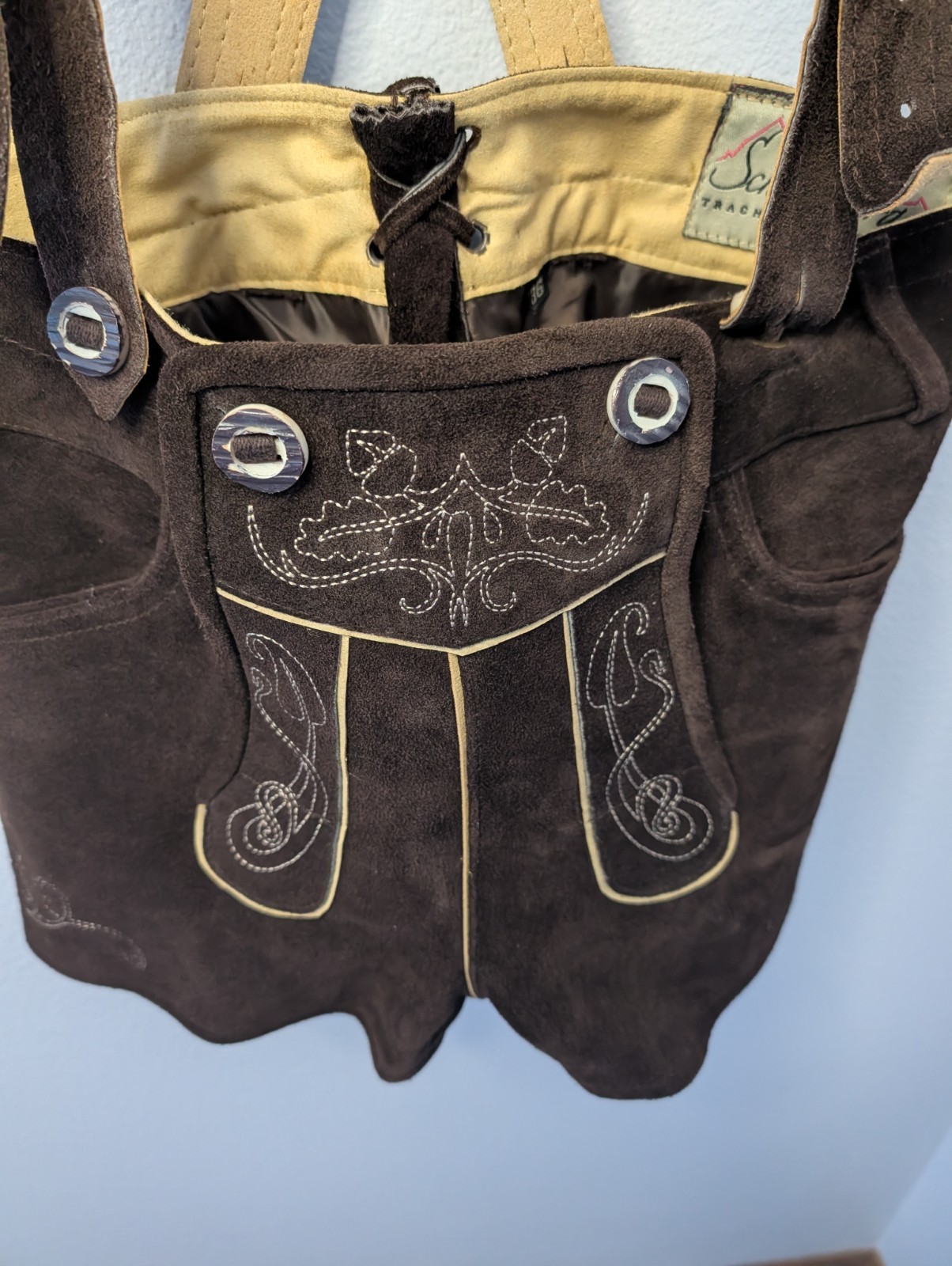 Schöneberger Trachten Lederhosen Shorts Sz 36 Brown Suede Leather Oktoberfest…