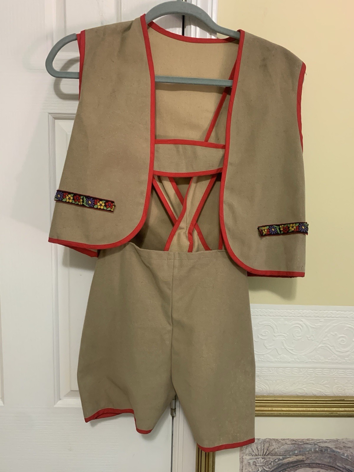 Vintage Folk Outfit Bavarian Style Vest and Suspenders Set Kids Medium