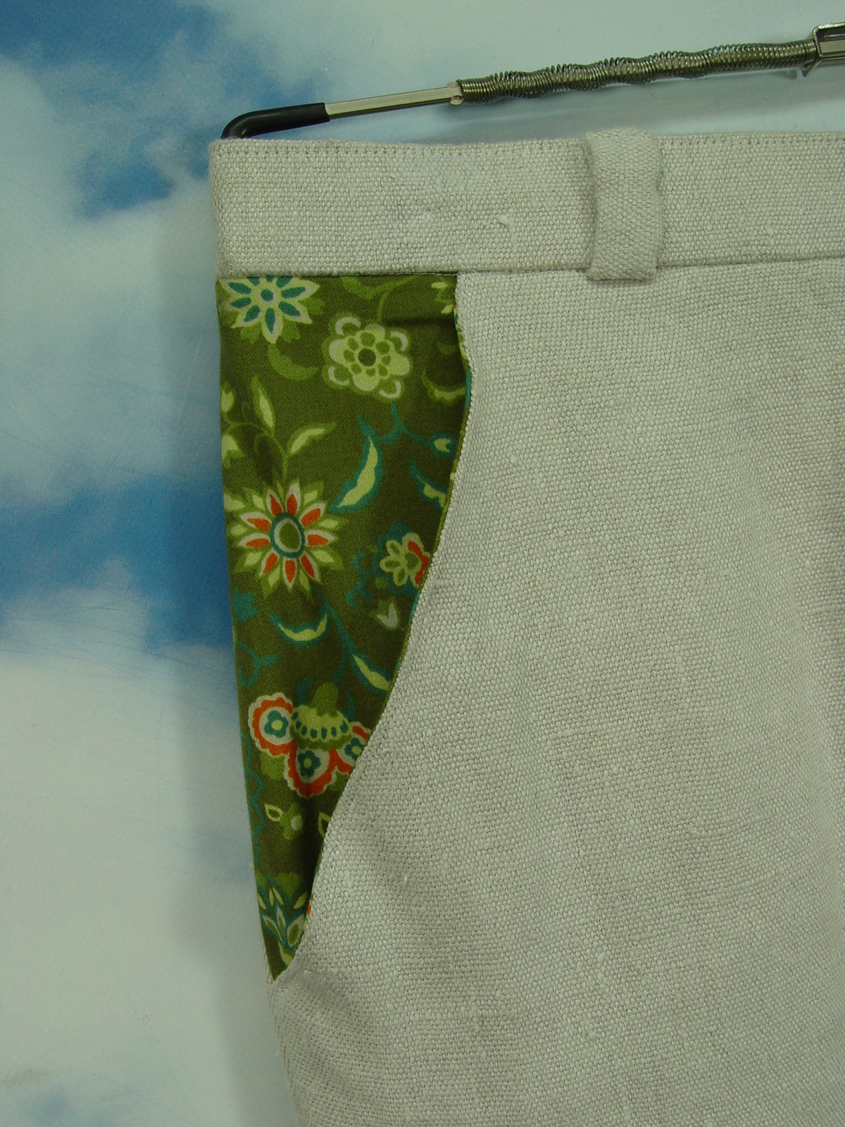 Upcycled pants men’s shorts green pockets linen short pants UCS008 size 46
