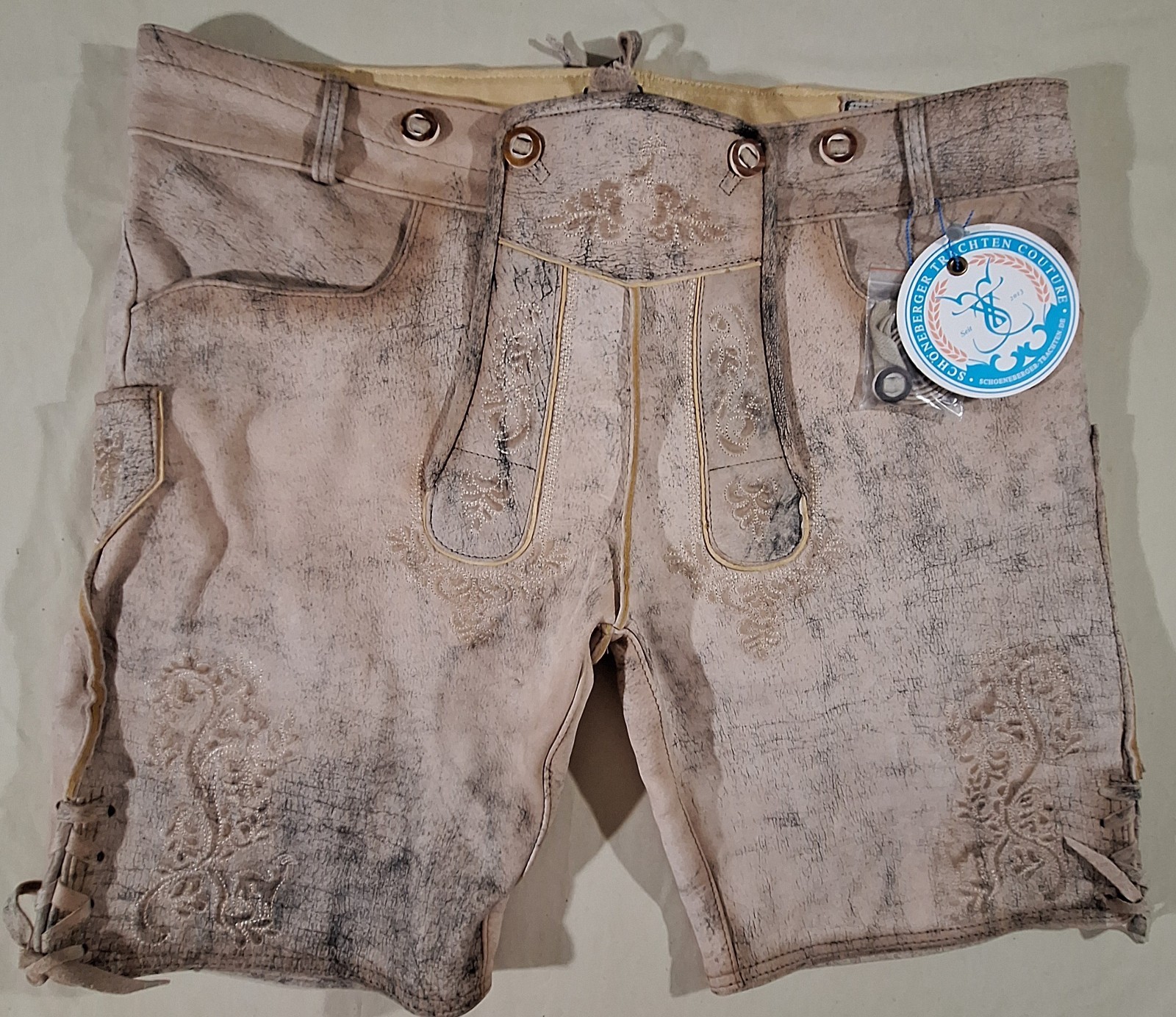 NWT Schoenberger Lederhosen Leather Shorts Oktoberfest Bavarian Alpine Trachten