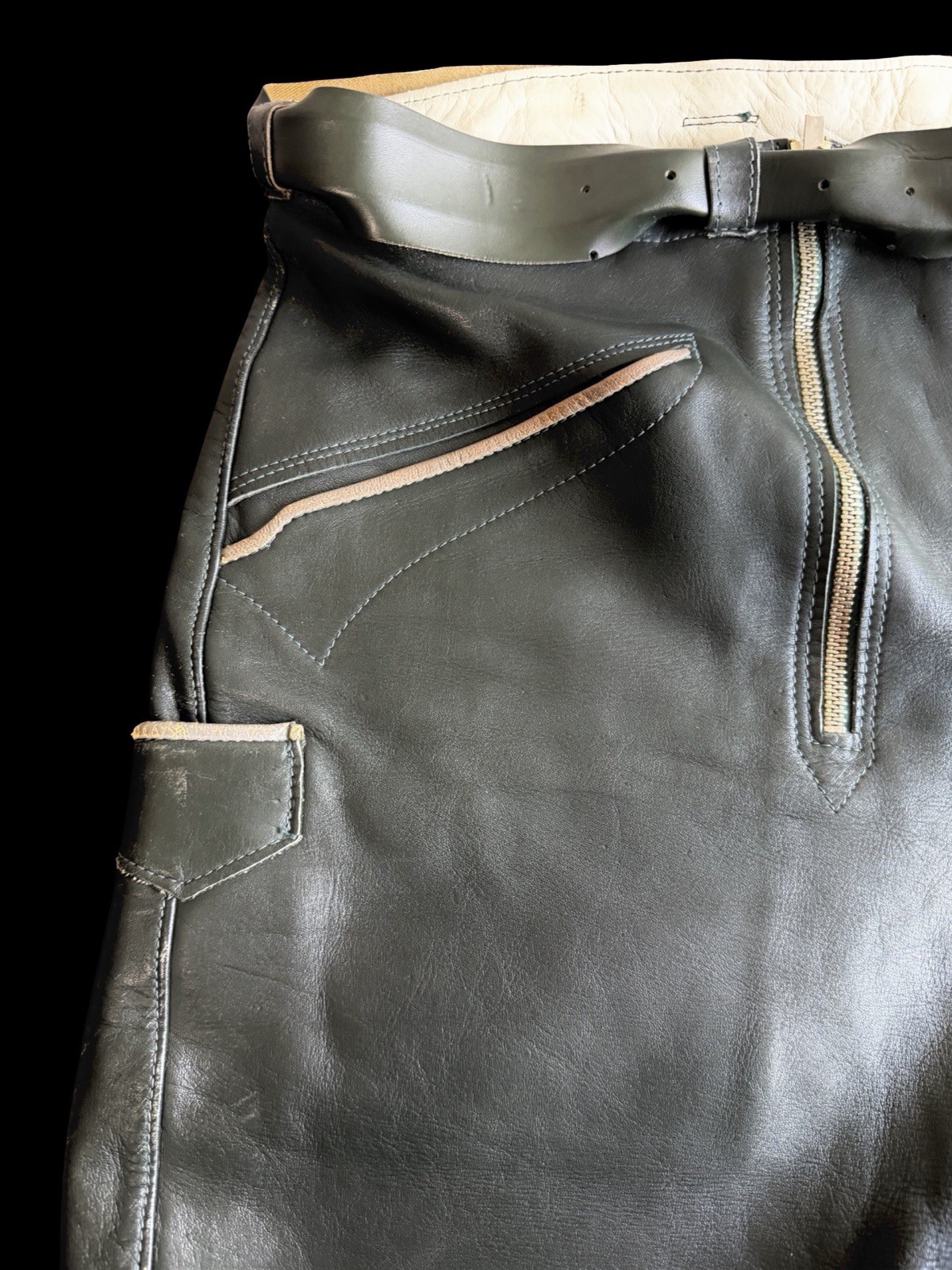 Vintage 60s Lederhosen Scout Germán Shorts Soft Leather Double Zipper Mens 34 W
