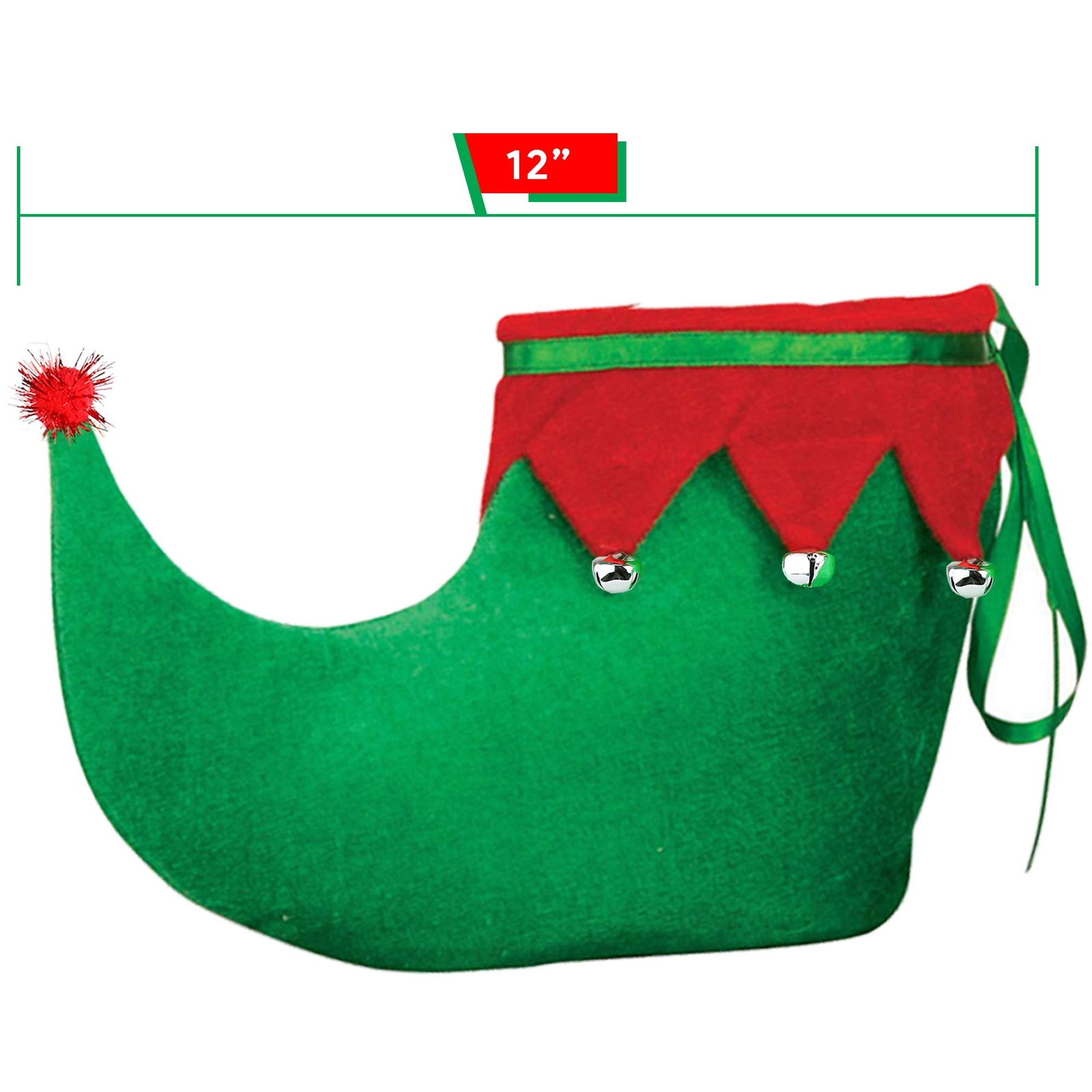 Red Green Elf Shoes – Red and Green Velvet Holiday Elf Feet Slippers with Jin…