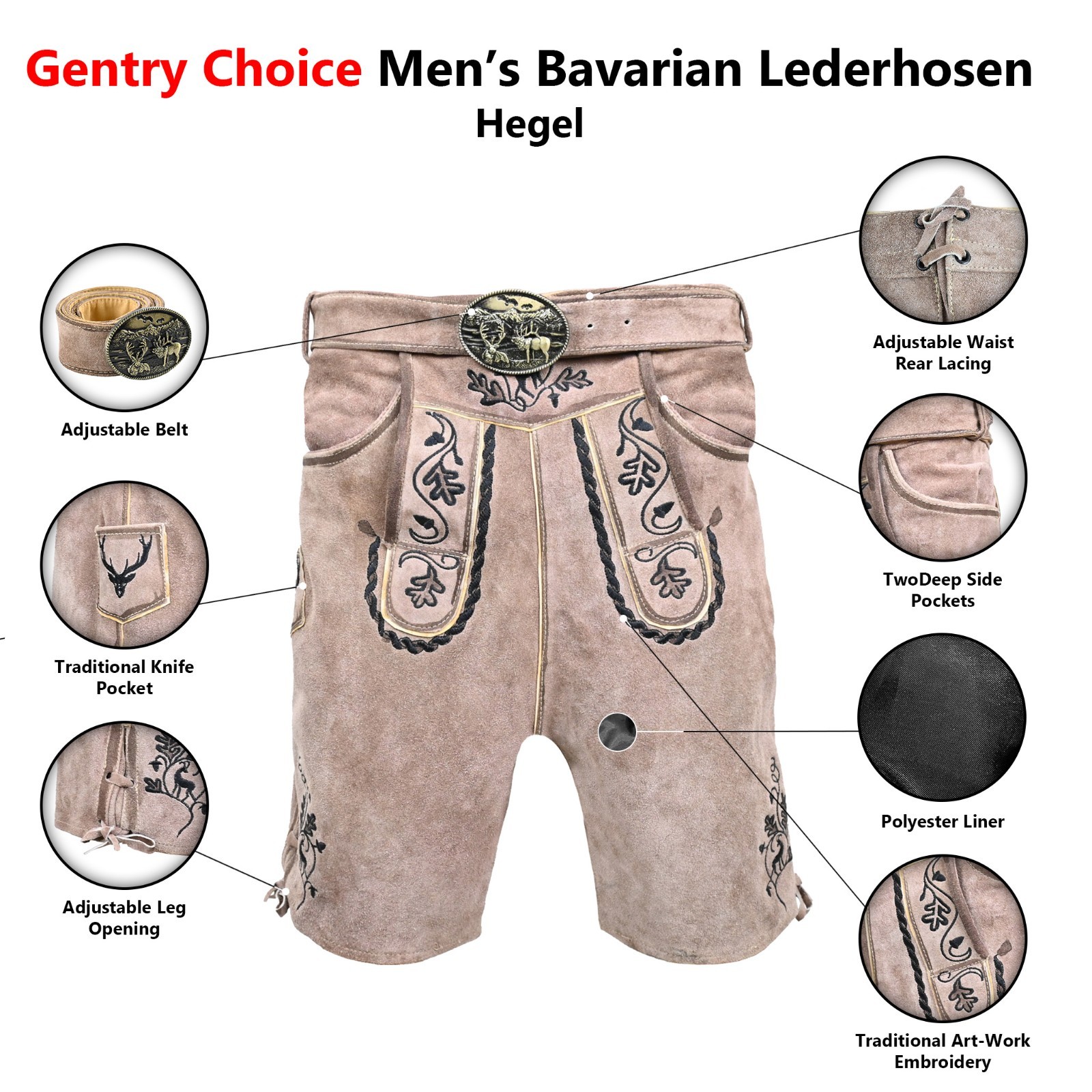 Mens Suede Leather Lederhosen Oktoberfest Bavarian Costume Shorts With Belt