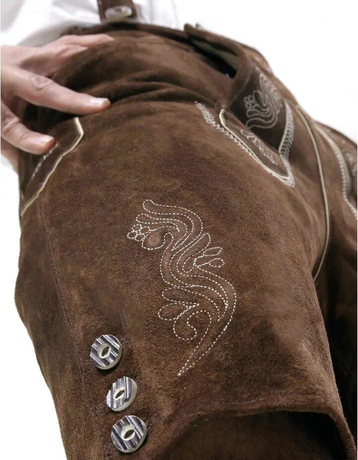 Men’s Bavarian Tratchen Lederhosen Pant German Oktoberfest Suede Leather Pants