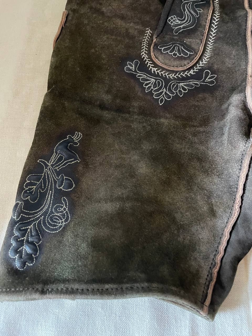 Men’s Leather Lederhosen Brown Embroidered Oktoberfest Shorts