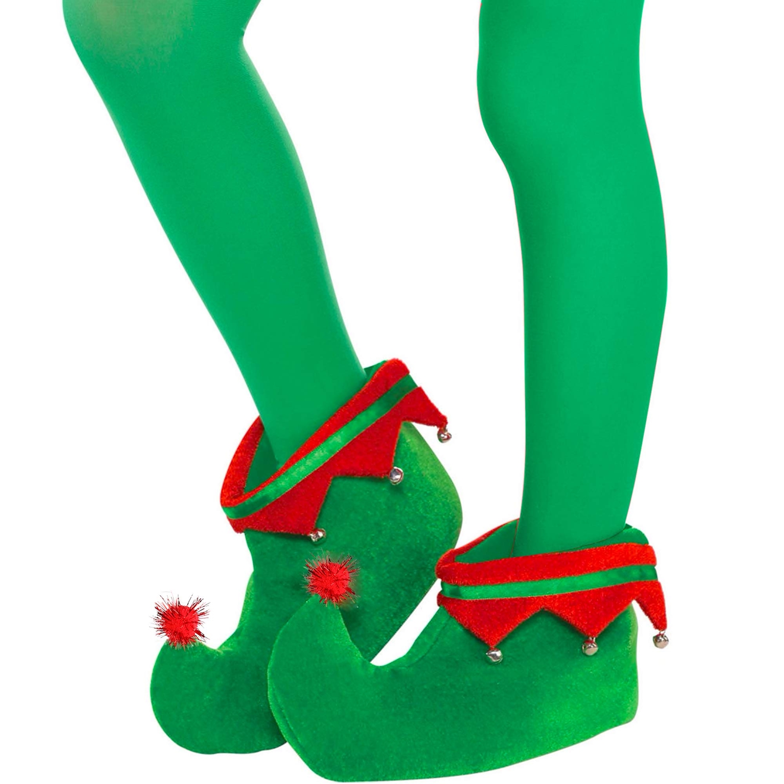 Red Green Elf Shoes – Red and Green Velvet Holiday Elf Feet Slippers with Jin…
