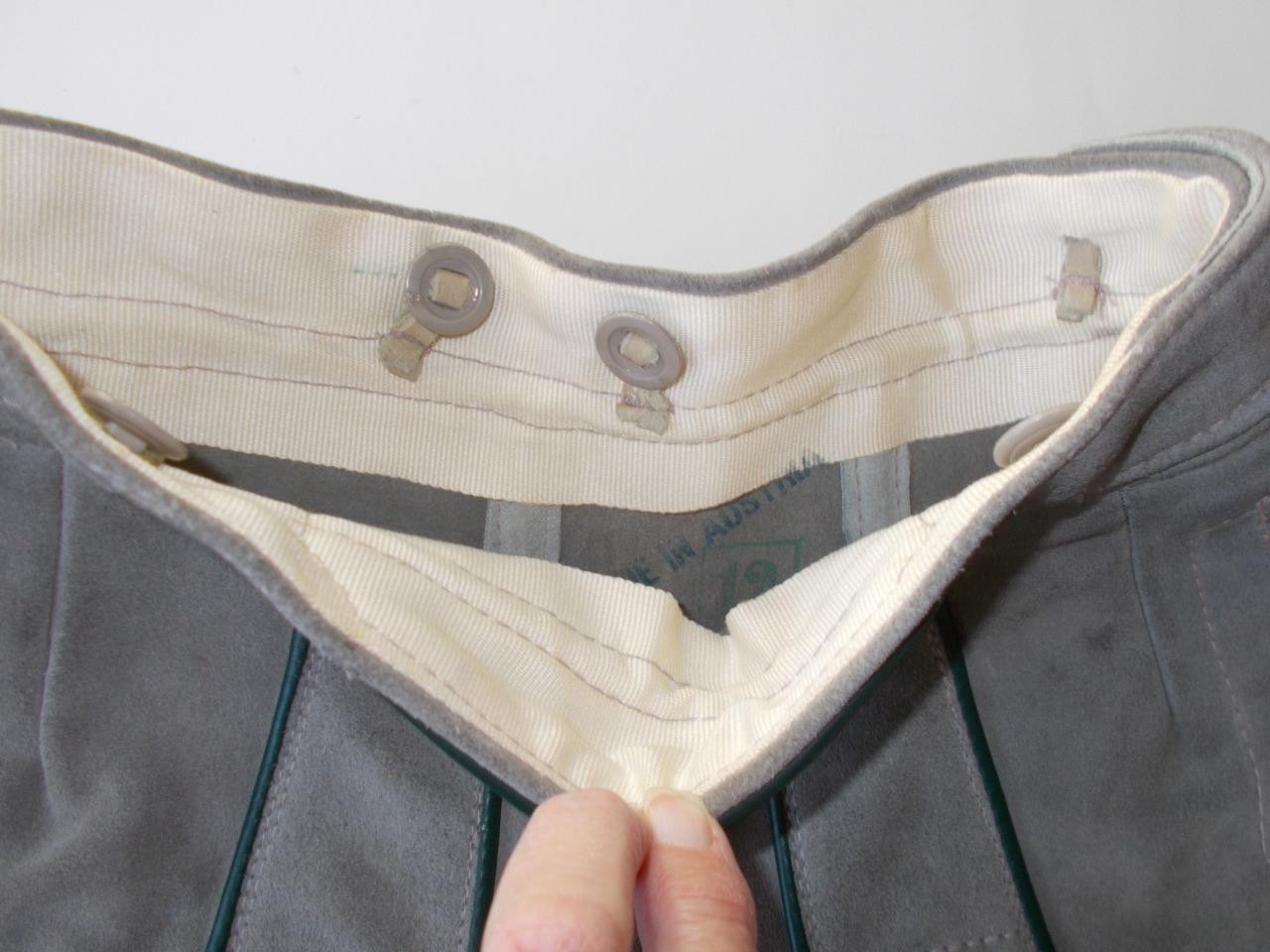 Vintage German Lederhosen Suede Leather SZ 12 Shorts Gray Green Trim Austria