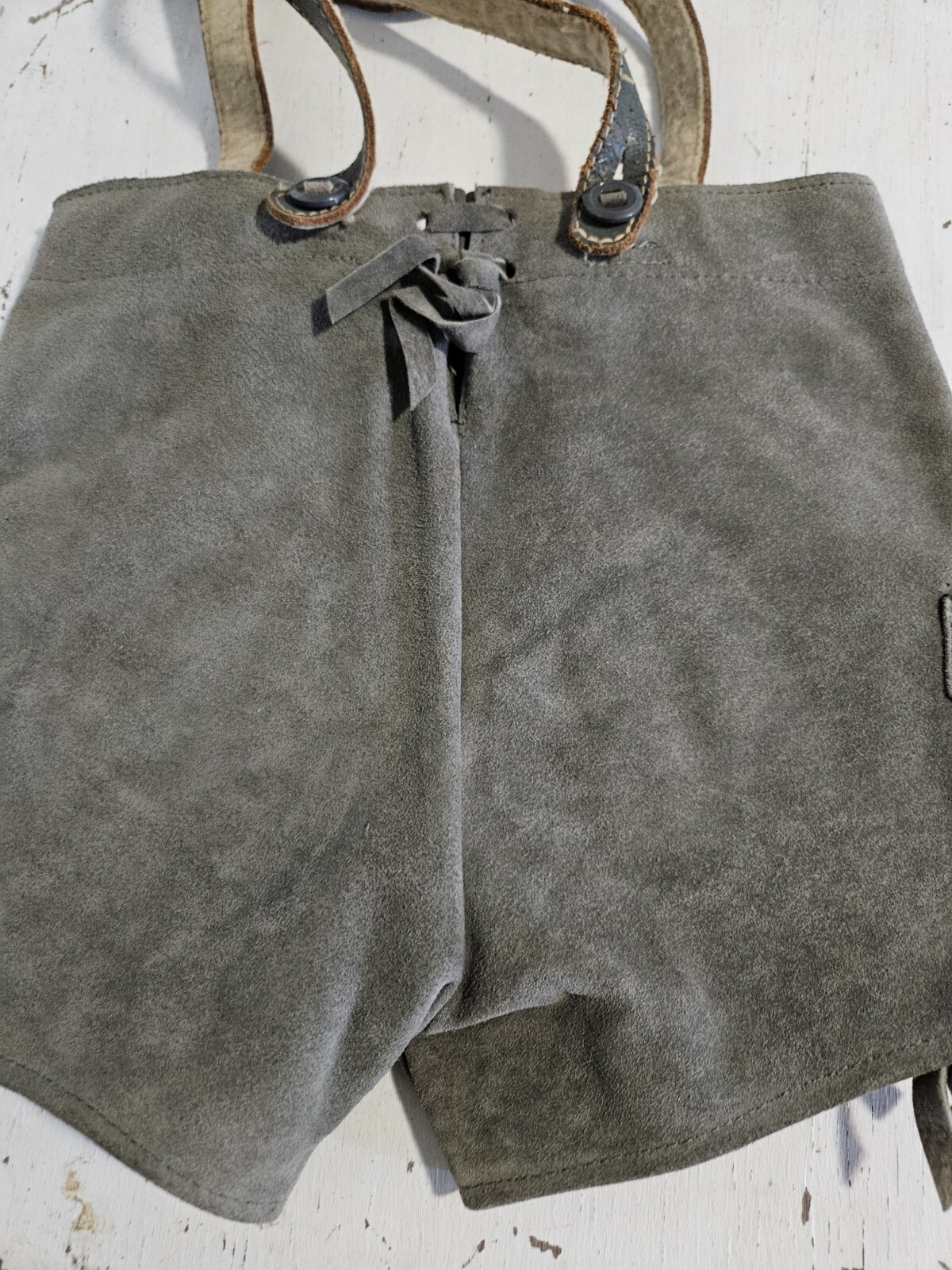 Vintage Kids Size 2 German Lederhosen Leather Suede Green Gray