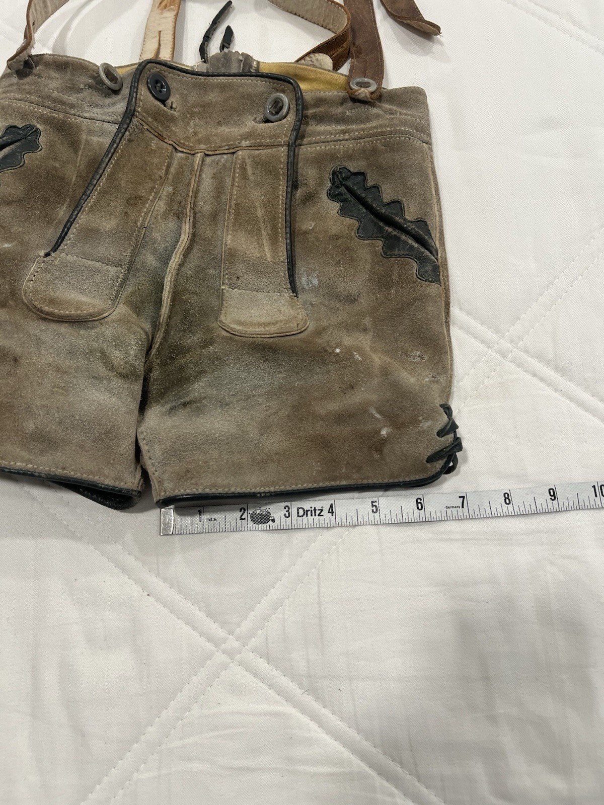 Vintage Lot Of Two German Lederhosen Overalls Suede Leather, Bergfreund 24 Waist