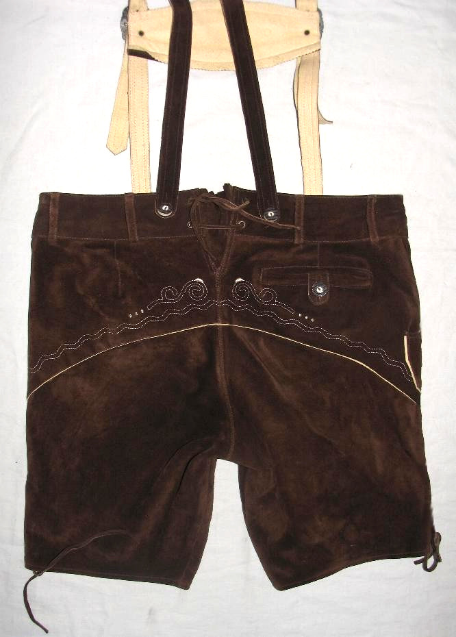 HUGE: Men’s short leather pants/traditional pants suede in brown size 56