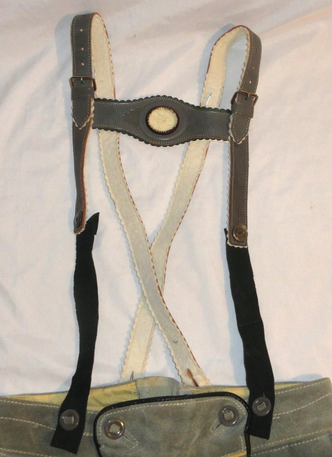 Vintage Raka German Size 12 Small Leather Suede Lederhosen Shorts & Suspenders
