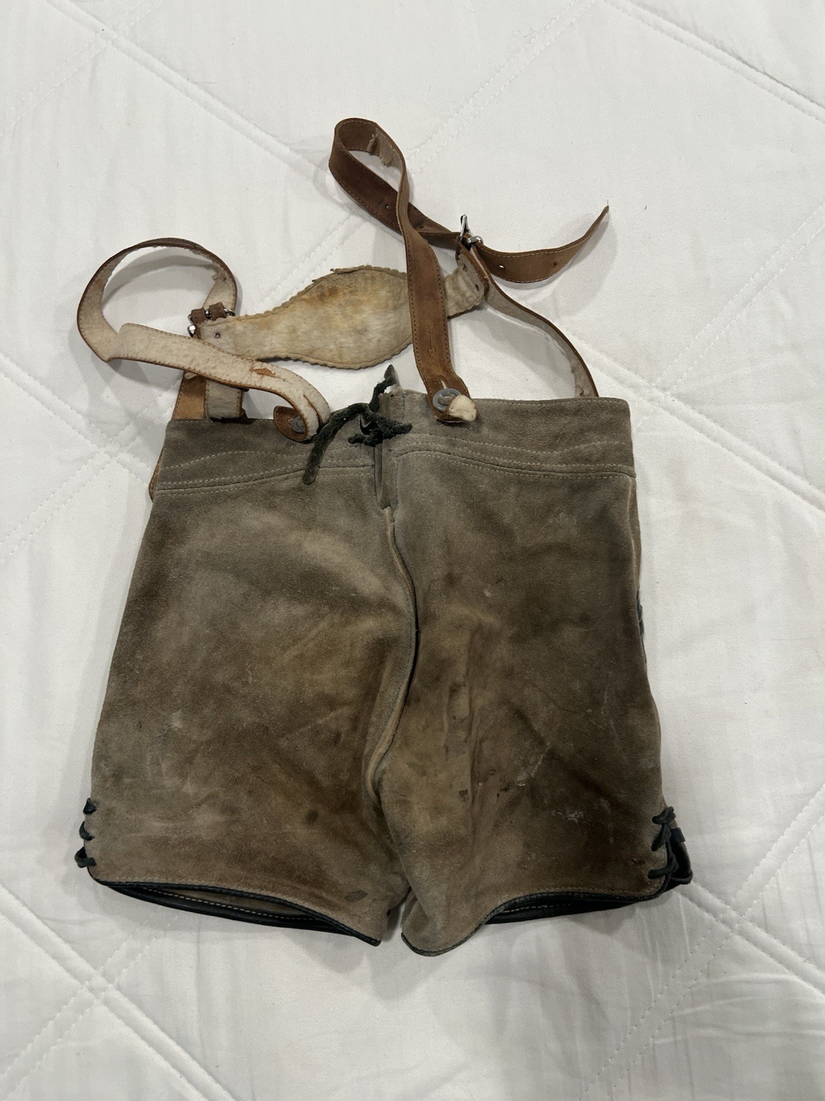 Vintage Lot Of Two German Lederhosen Overalls Suede Leather, Bergfreund 24 Waist
