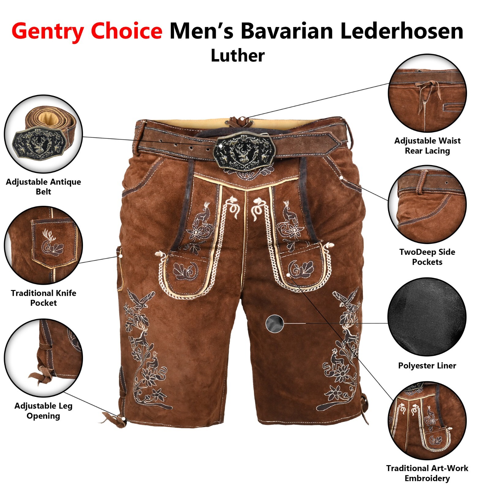 Oktoberfest Costume Mens Authentic Suede Lederhosen Luther Antiqued with Belt