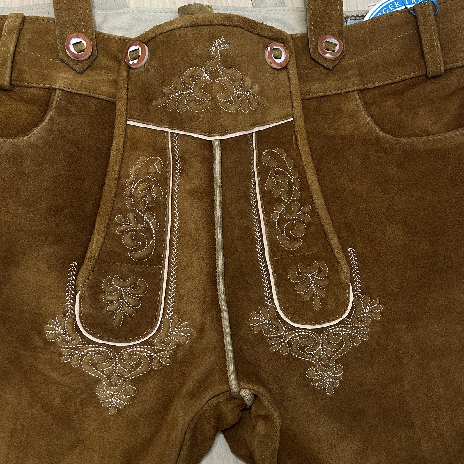 Schonoberger Trachten Couture Lederhosen Brown Suede German Oktoberfest Size 42