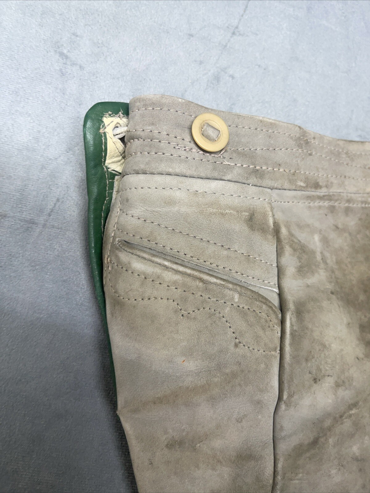 Vintage 60’s 70’s Lederhosen Grey Suede Leather Shorts Child No Size Dirty