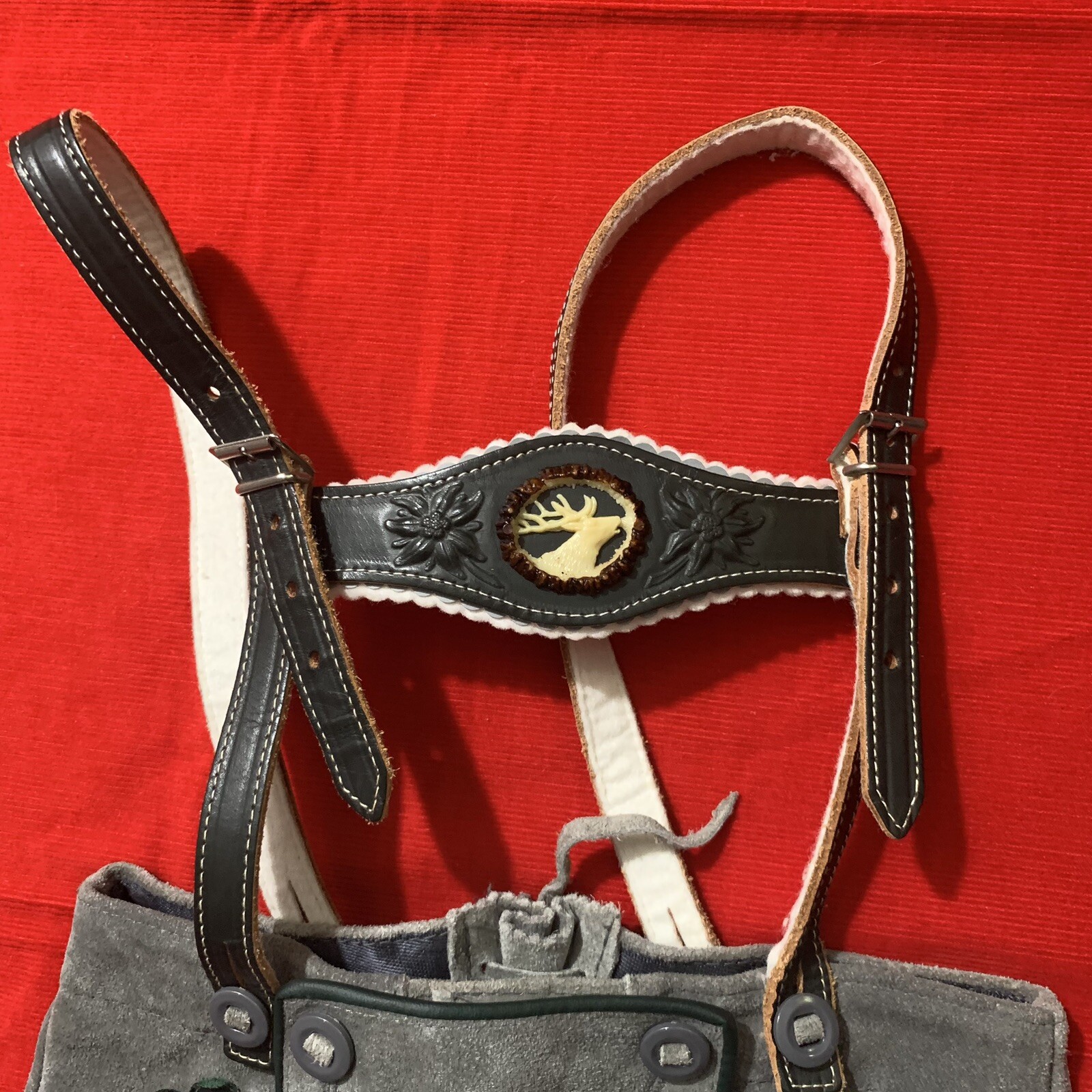 Vintage Kids Gray Suede Traditional Bavarian Lederhosen
