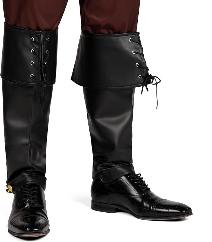 Black Pirate Boot Covers, Medieval and Renaissance Faux Leather Over The Shoe…