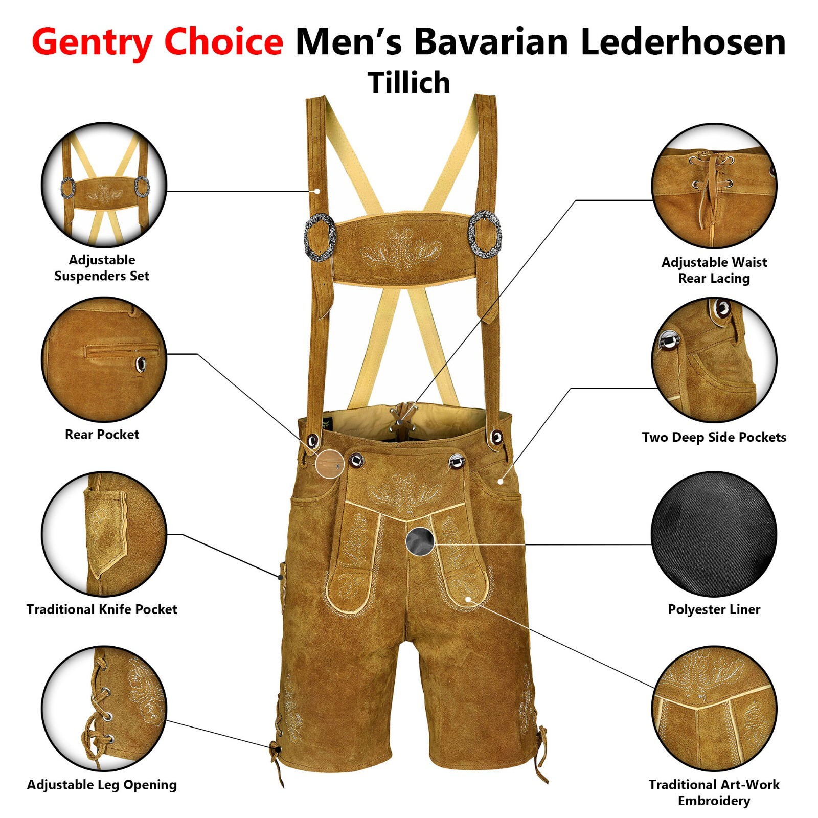 Bavarian Lederhosen Oktoberfest Costume German Outfit Trachthen Leather Short