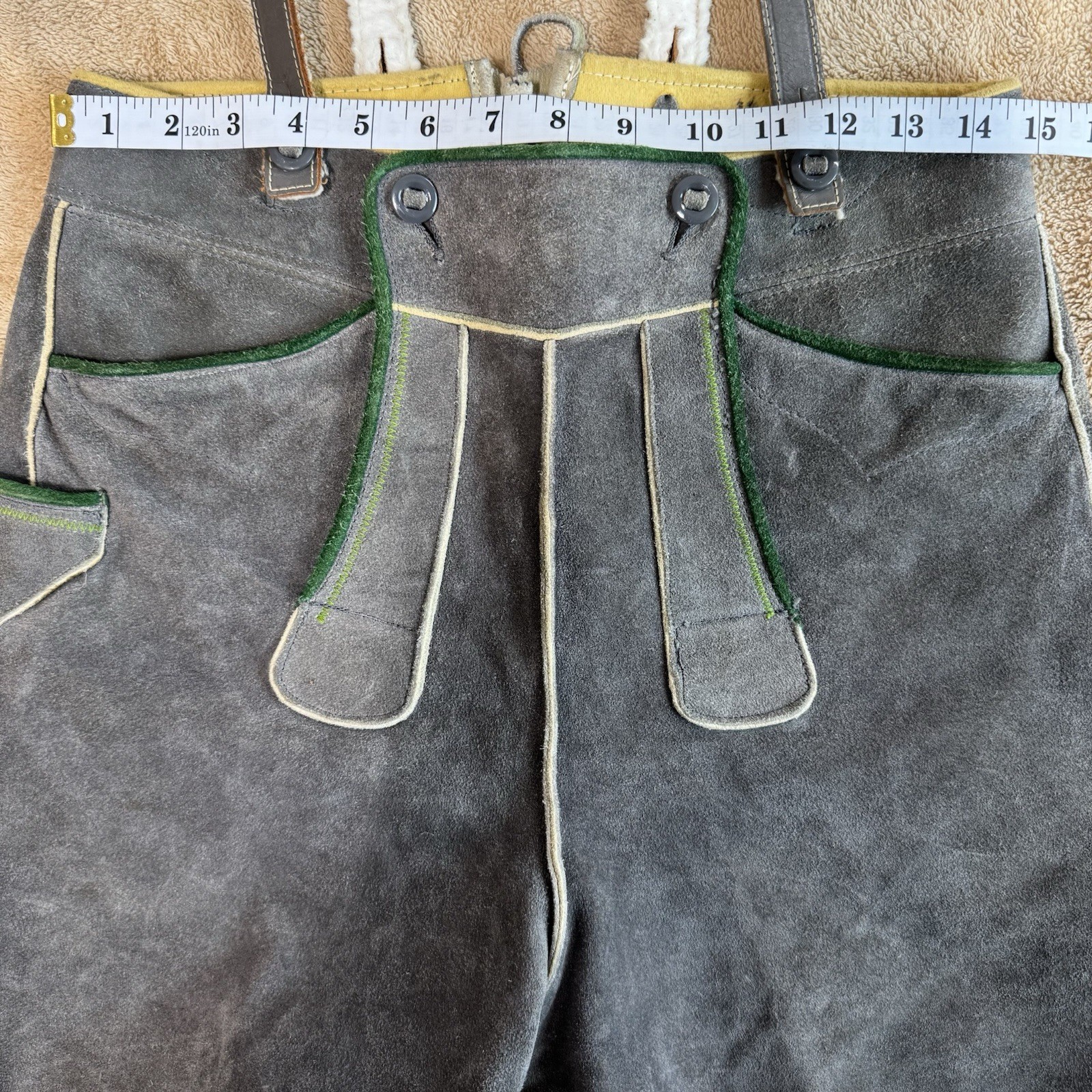Vintage Lederhosen Suede Leather German Bavarian Genuine Youth Measure In Pics