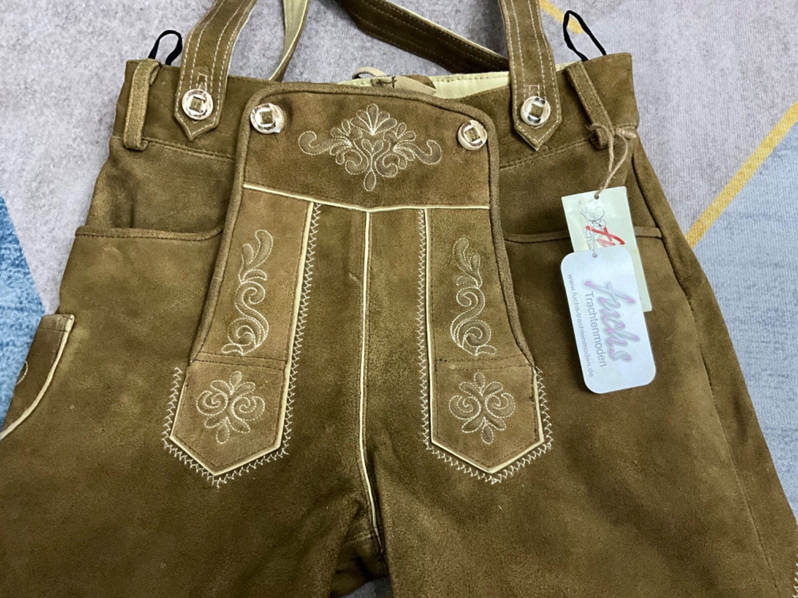 Fuchs Trachtenmoden Lederhosen Size 42 Leather Oktoberfest Bavarian Suspenders