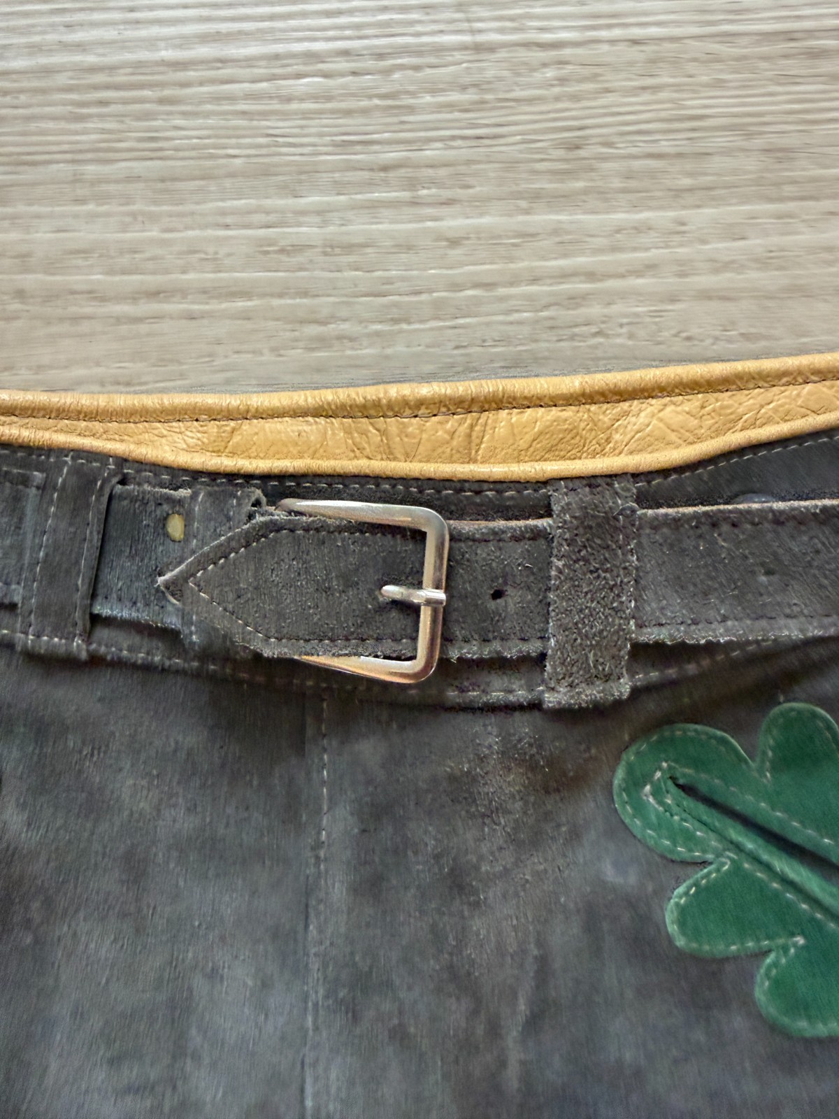 Vintage German Lederhosen Shorts Size 26 Waist Suede Leather Brown Gray 60s