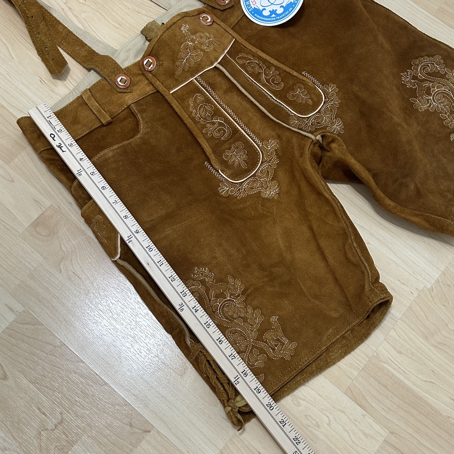 Schonoberger Trachten Couture Lederhosen Brown Suede German Oktoberfest Size 42