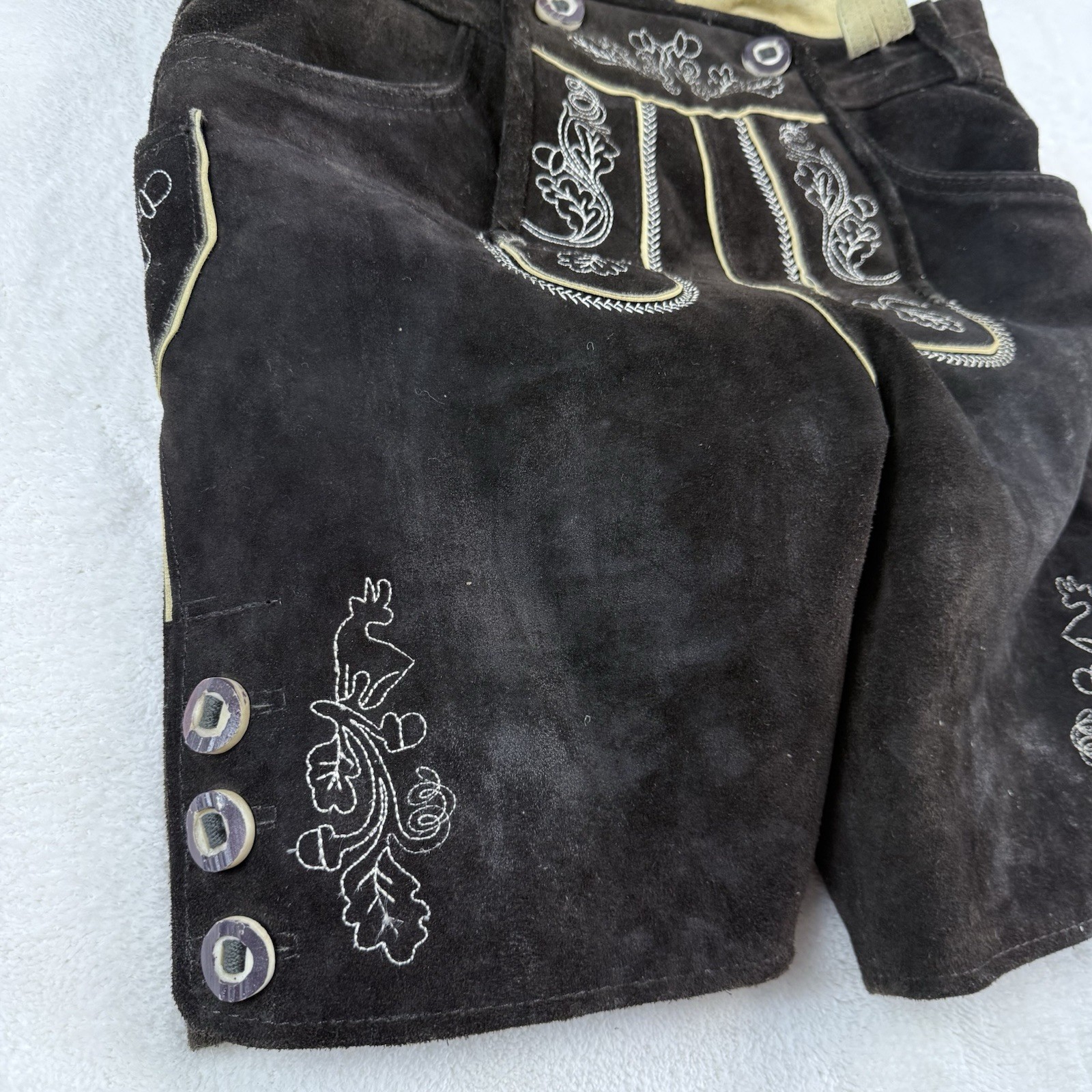 Leather Lederhosen Brown Oktoberfest Shorts Men German Bavarian Pants 46