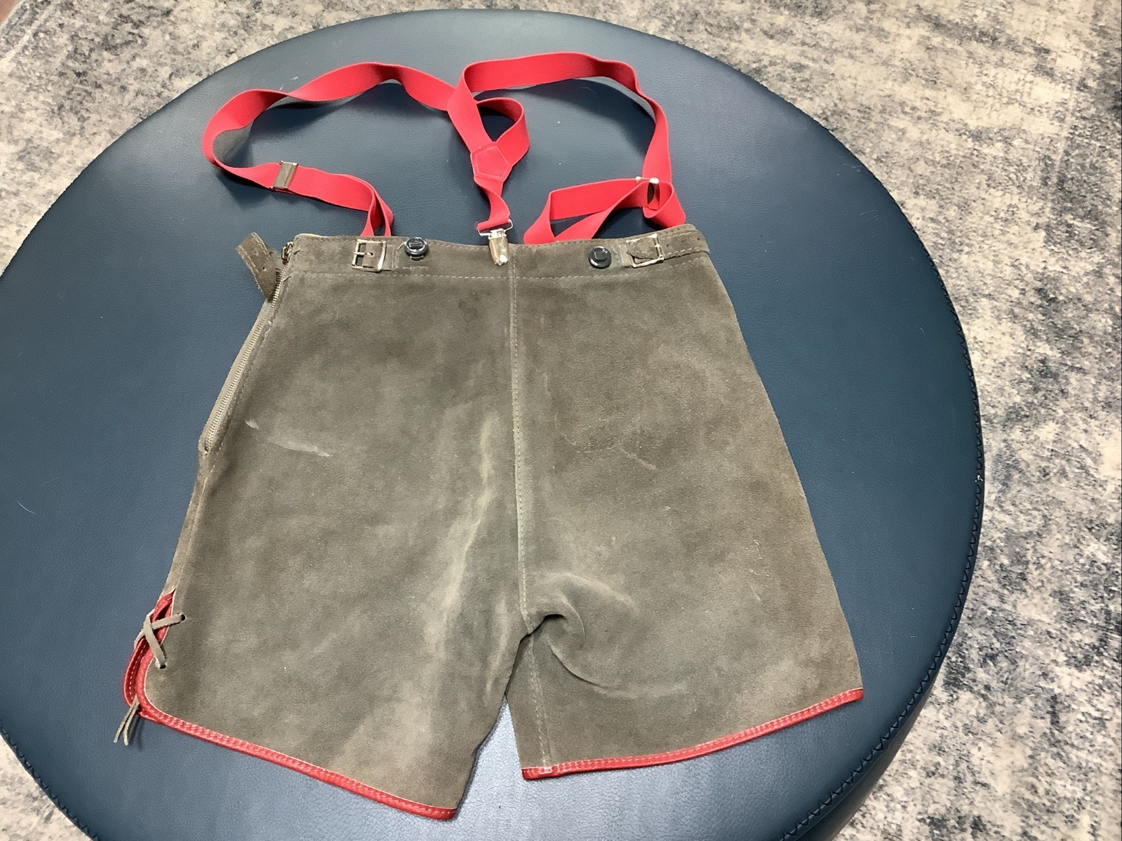 Vtg Lederhosen Sz 26 Waist Suede Shorts Leather Oktoberfest RIES Zipper Unisex