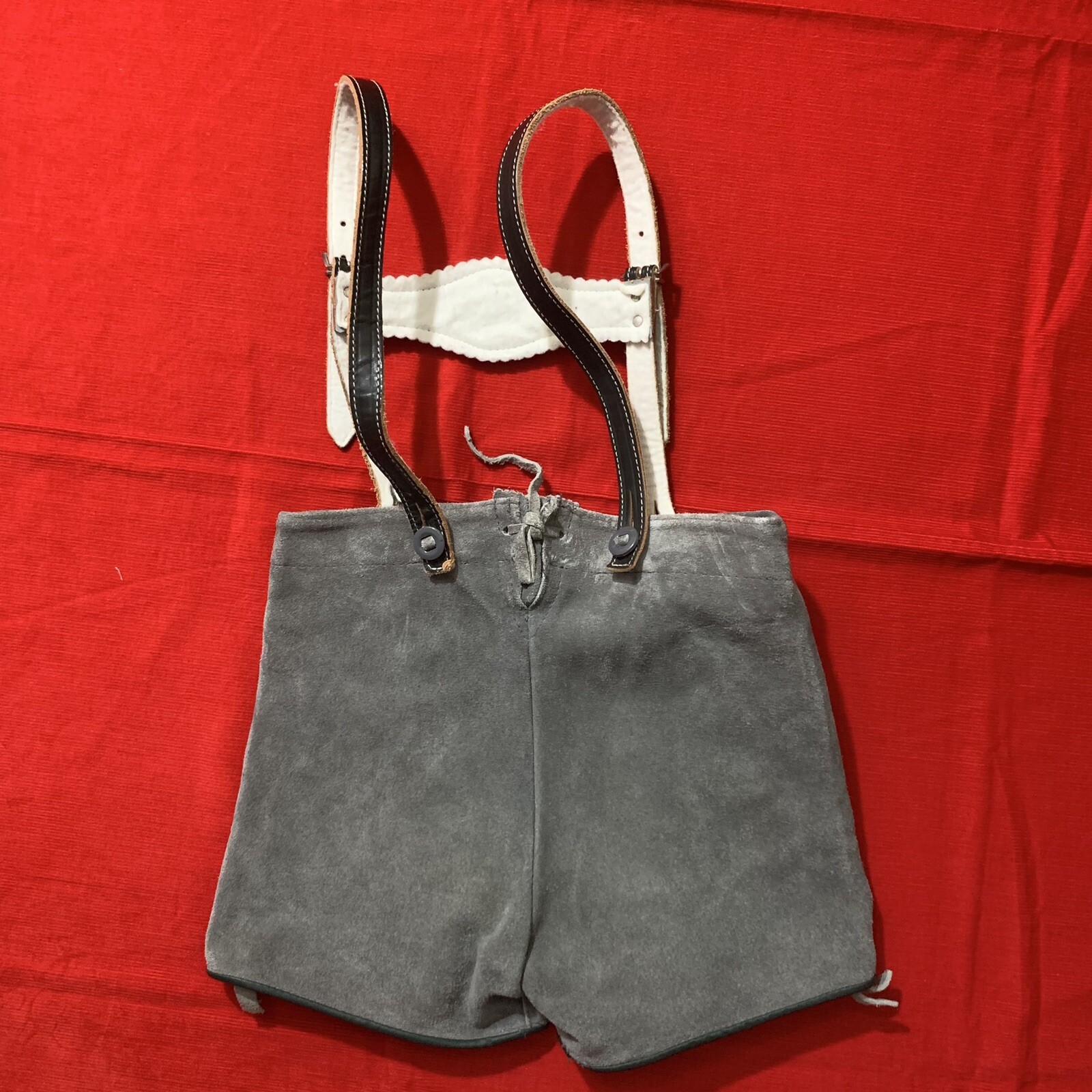 Vintage Kids Gray Suede Traditional Bavarian Lederhosen