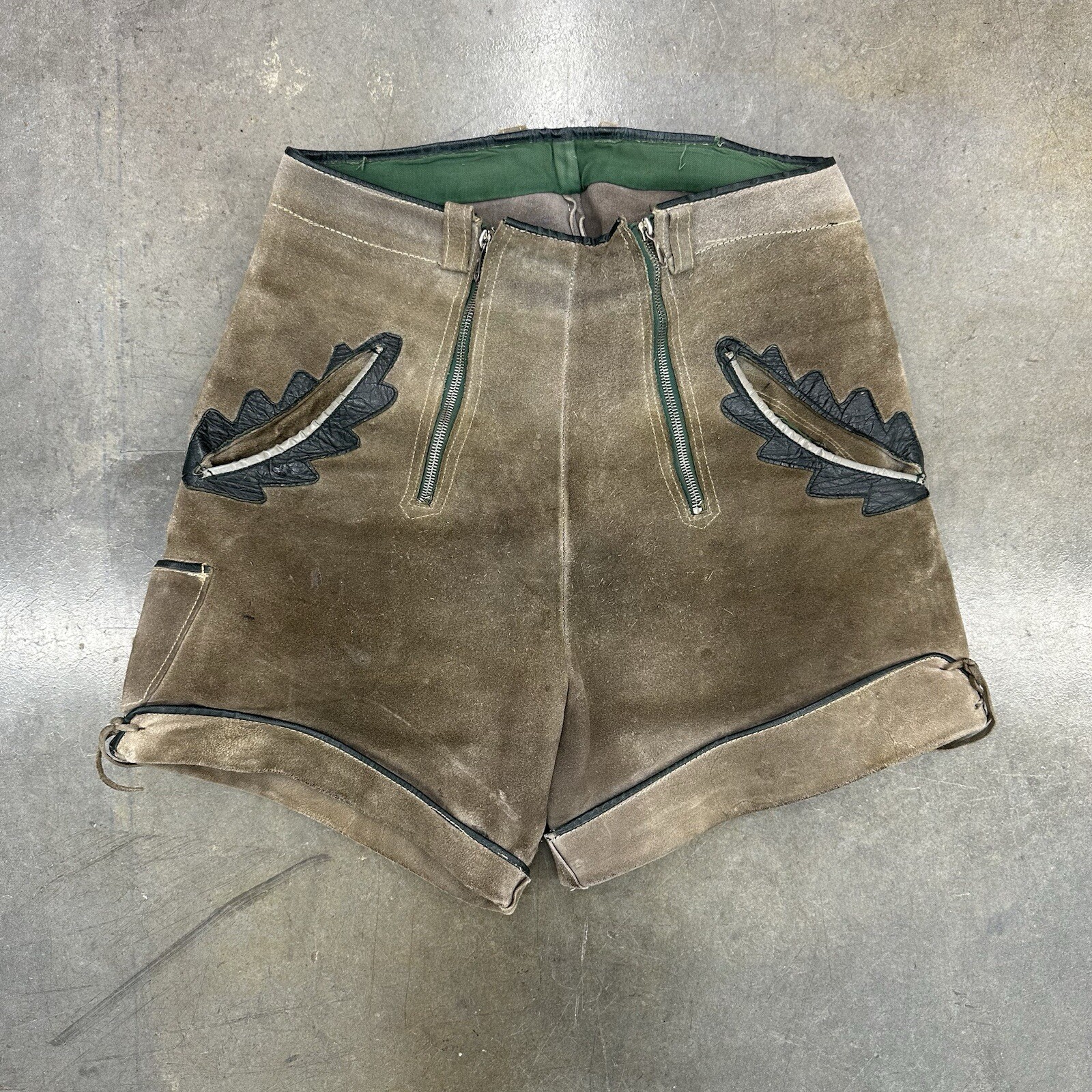 Vintage Suede Leather Traditional German Lederhosen Shorts 60s 70s