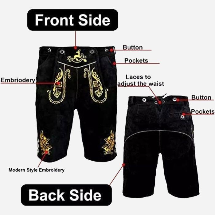 Lederhosen – Men’s Bavarian Oktoberfest Real Leather Shorts with Suspenders USA