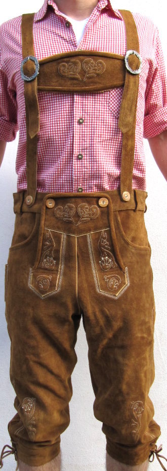 HIRSCHBERGER Trachten Lederhose Kniebund Gr. 46 – 72 Wildleder braun Camel