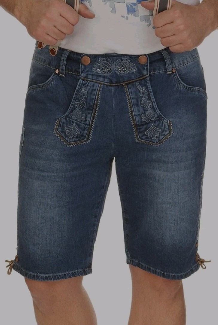 Nwt German Trachten Modern Denim Lederhosen 34″ Waist w/Suspenders Oktoberfest