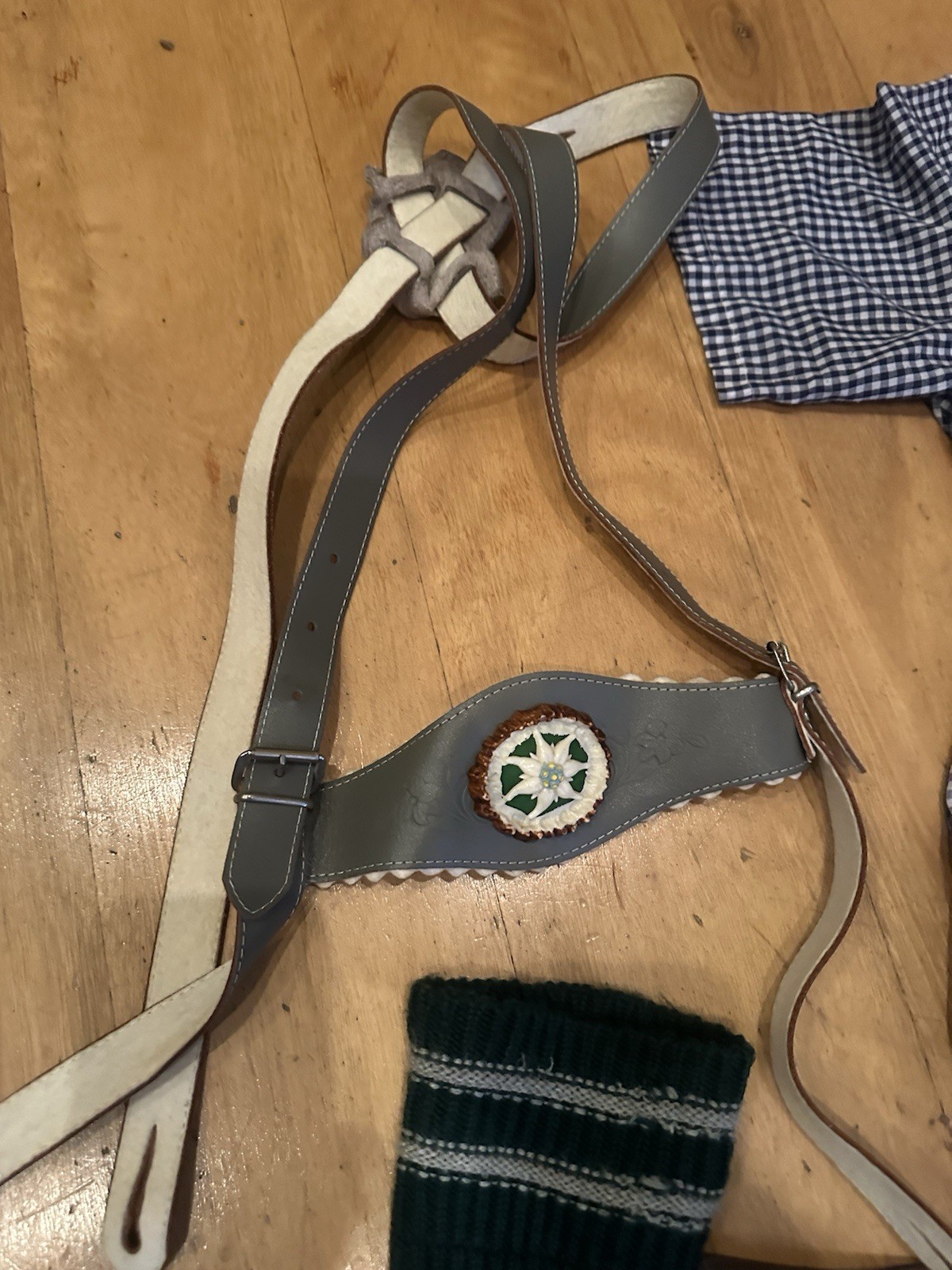 Leather Lederhosen Oktoberfest Set Shirt suspenders socks all made Germany
